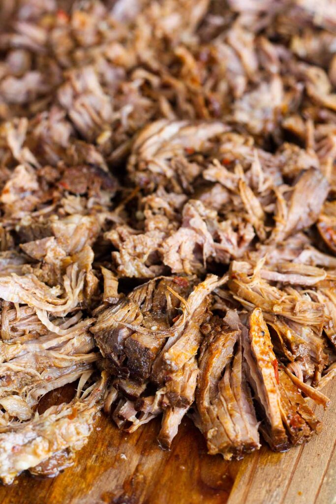 Close up of shredded beef.