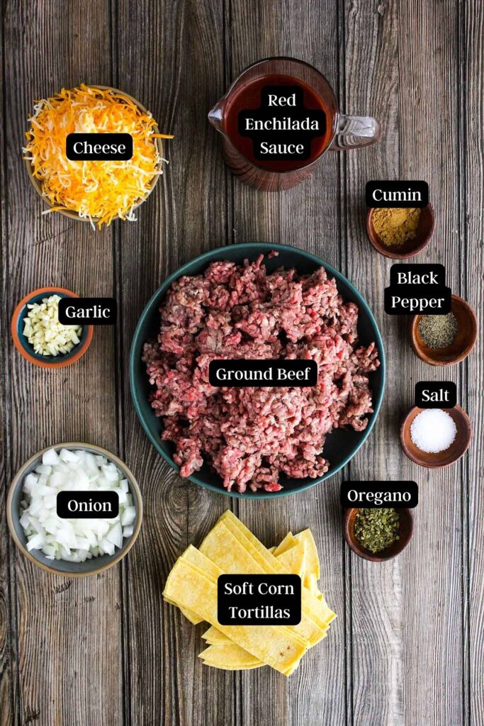 Ingredients for skillet enchiladas beef (see recipe card).