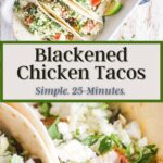 Pinterest graphic for blackened chicken tacos.