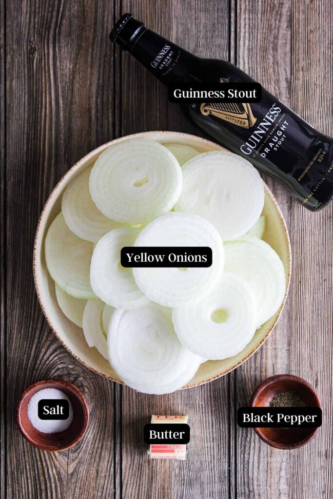 Ingredients for Guinness braised onions (see recipe card).