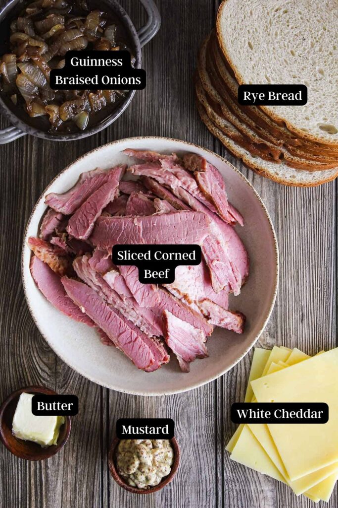 Ingredients for corned beef on rye (see recipe card).