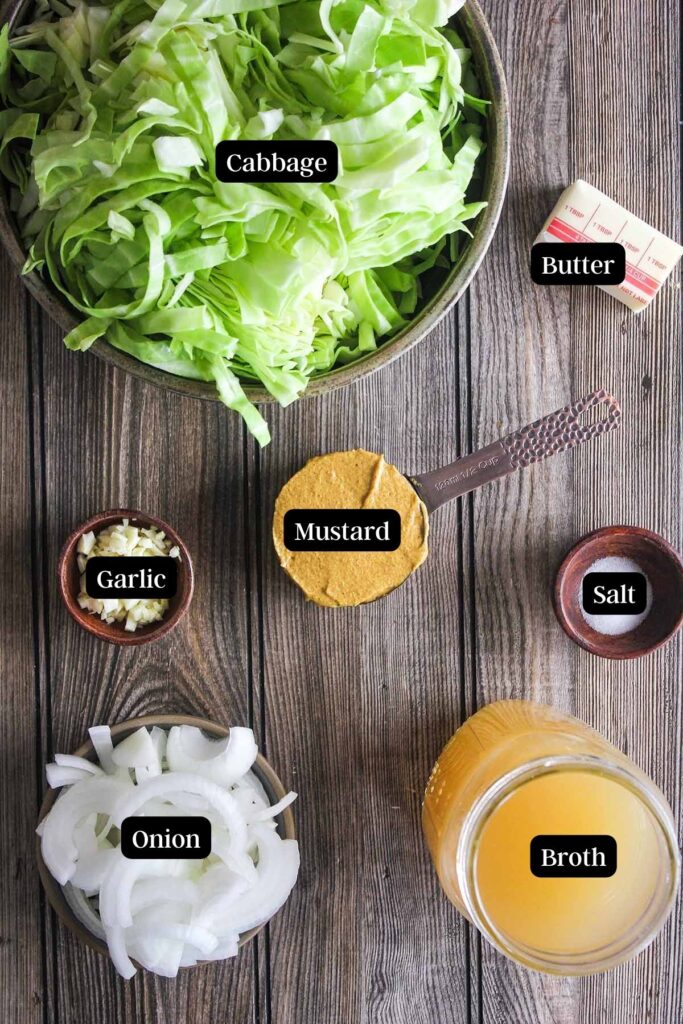 Ingredients for mustard braised cabbage (see recipe card).
