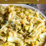 Pinterest graphic for mustard braised cabbage.
