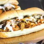 Pinterest graphic for buffalo chicken cheesesteak.