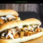 Pinterest graphic for buffalo chicken cheesesteak.