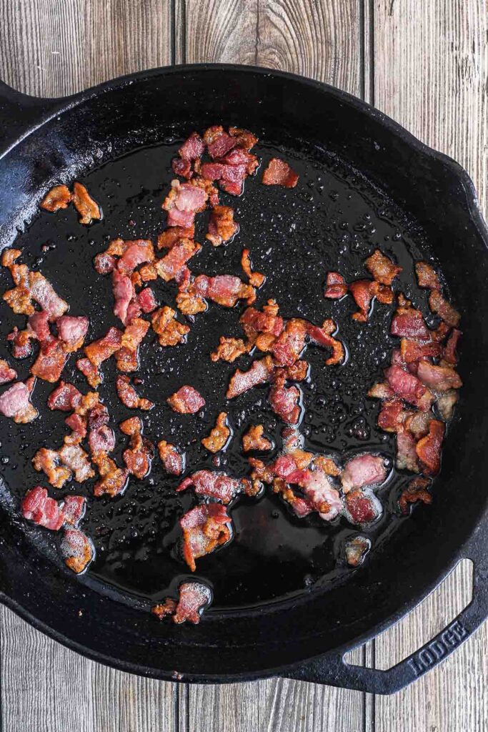 Cooked bacon in a skillet.