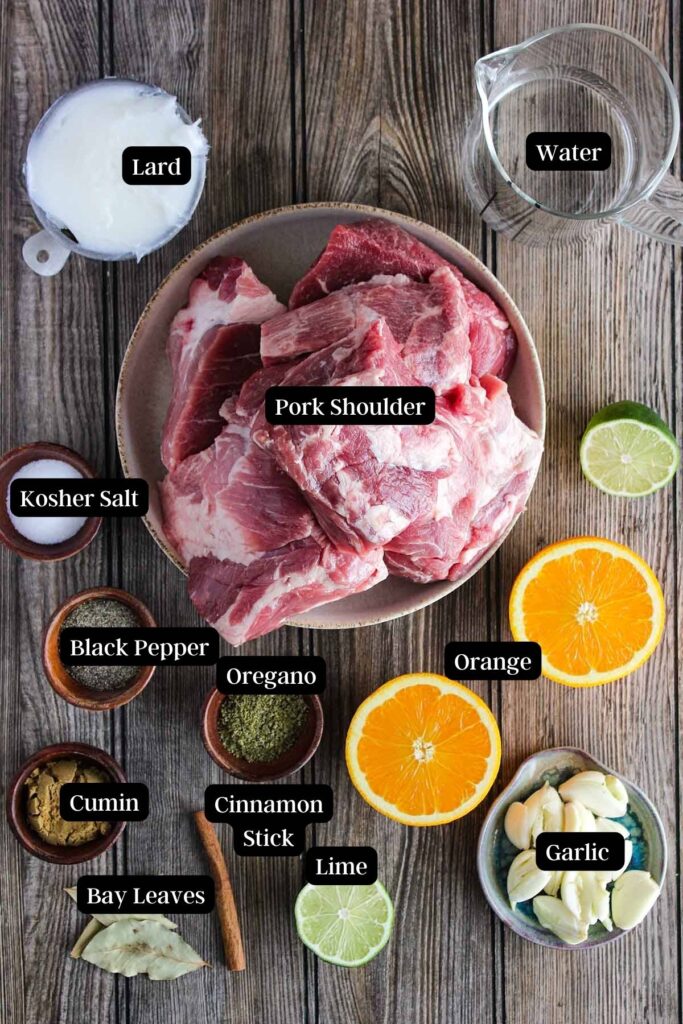 Ingredients for Dutch oven carnitas (see recipe card).
