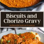 Pinterest graphic for biscuits and chorizo gravy.