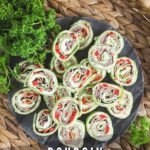 Pinterest graphic for Boursin roast beef pinwheels.