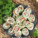 Pinterest graphic for Boursin roast beef pinwheels.