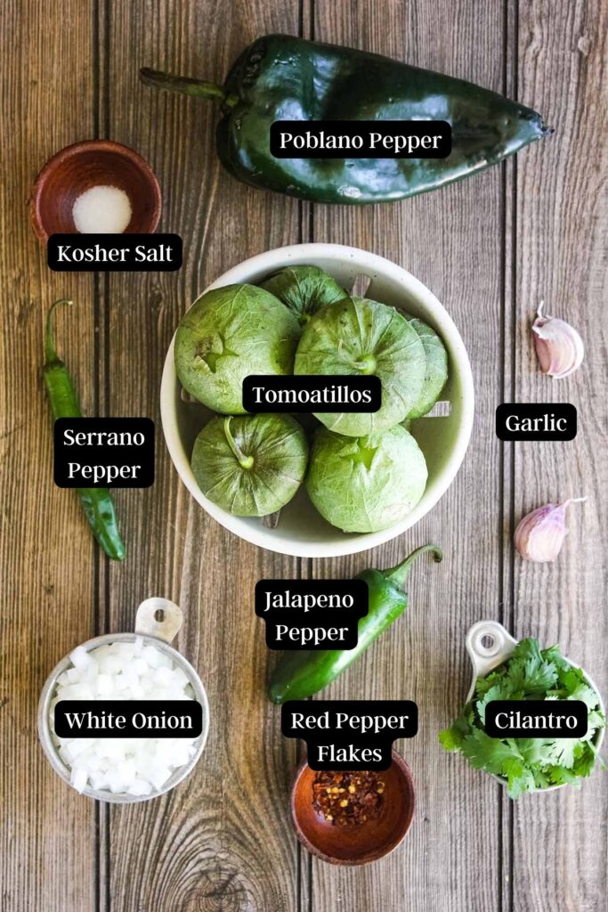 Ingredients for roasted salsa verde (see recipe card).
