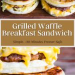 Pinterest graphic for breakfast waffle sandwich.