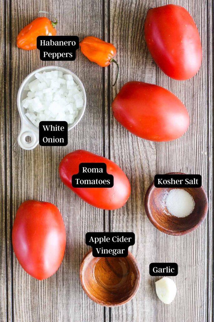 Ingredients for fresh habanero salsa (see recipe card).