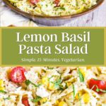 Pinterest graphic for lemon basil pasta salad.